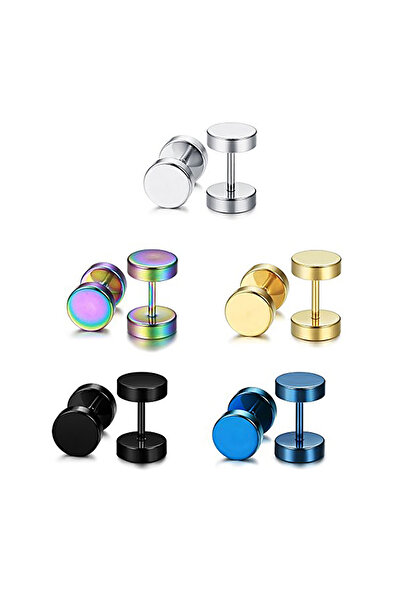 Chavin 5 çift Renk Çelik 8 mm. Kadın Erkek Küpe eb62