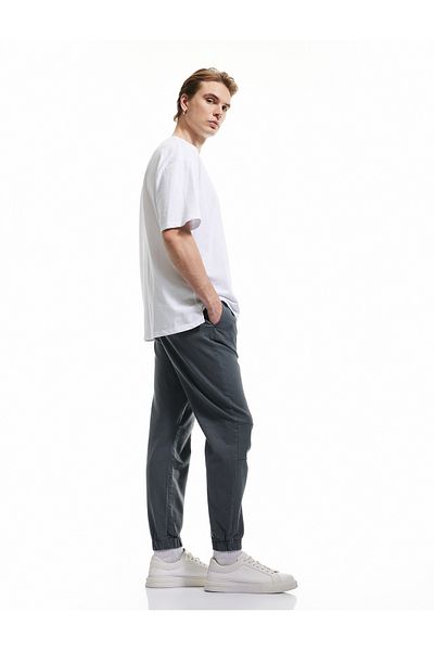 Koton Chino Pocket Cotton Jogger Pants with Lace-Up Waist