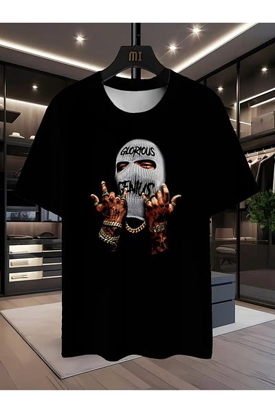 LAND MODA Unisex Print Λεπτομερές Oversize απλό μπλουζάκι