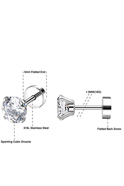 Chavin Gri Çelik 4 Takım Taşlı Kadın Erkek Küpe eb59by