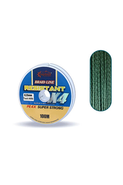 CAPTAIN Resistant Pe 4 Ply Ip Fishing Line 100Mt Green 0.25 mm