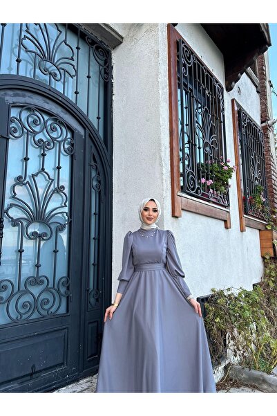 ZENKA GİYİM Balon Kol Pile Etek Detaylı Tesettür Elbise