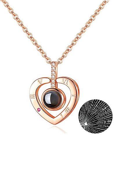 Chavin I Love You in 100 Languages Rose Love Heart Necklace Er05rs