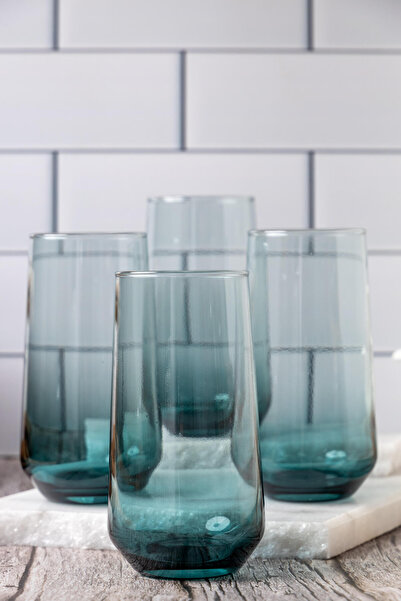 FH finehome New Iconic 4-Piece Soft Drink Glass Set Petrol Green 470 Cc
