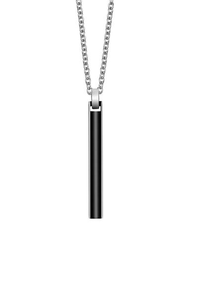 Chavin Black Long Bar Enamel Steel Men's Necklace Eu53