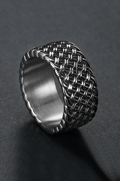 Chavin Gray Striped Men's Steel Ring Eh78
