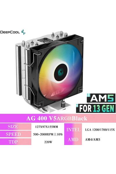 Choice كما هو موضح كما هو موضح AG 400 V5 ARGB Black DEEPCOOL AG400 4 Heat Pipe CPU Cooling Air-Cooled ARGB PWM TDP 2