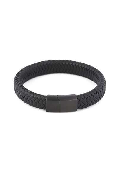Chavin Men's Bracelet Black Leather Matt - Steel Dn31