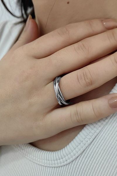 Chavin 3-Piece Mix Steel Grey Coiled Stress Women's Ring - Eu84By