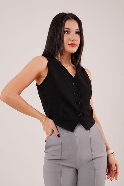 Hipo Trend Black Knitted V-Neck Vest - Buttoned