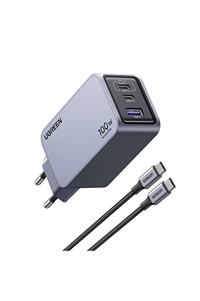 Ugreen Nexode Pro 25874 2xUSB-C+USB-A QC/PD 100W GaN Hızlı Şarj Kablosu ve Adaptörü