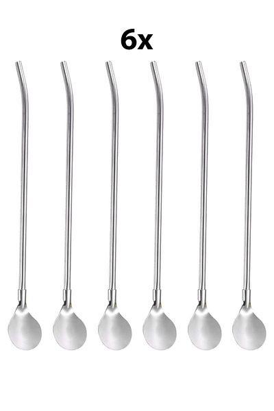 Chavin 6 Pieces 22cm Cocktail with Straw - Coffee Latte Mixing Bartender Spoons Cin759by-6