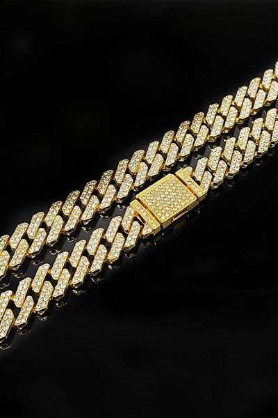Chavin 60 Cm. Stone Alloy Men's Chain - 12 Mm. Gold, Thick Eu77Sr