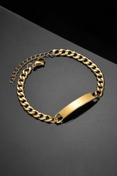 Chavin Men's Flat Chain Model Imprint Bracelet - Gold Steel Eu40Sr