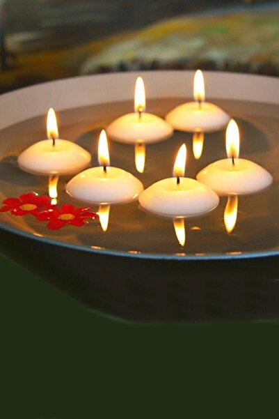 DEKORANLA Beyaz Suda Yüzen Sönmeyen Dekoratif Terapi Mumları, Doğum ve Sevgil...