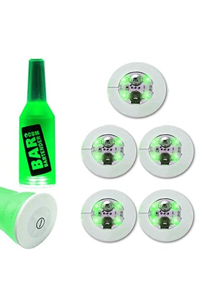Choice1 مجموعة من 5 قطع دائرية خضراء مقاس 6 سم، 5 قطع، قواعد أكواب مضيئة LED،...