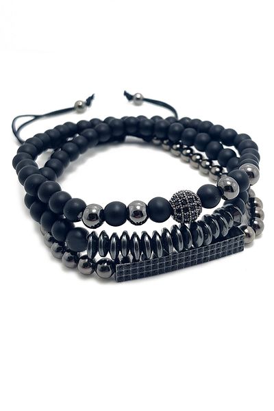 Chavin Black Pieced 3-Piece Onxy Jewelled Arrow Men's Bracelet Ei20sy