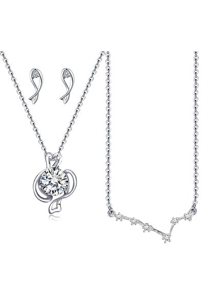 Chavin Fish Zodiac Zircon Necklace and Earring Set - Dt22