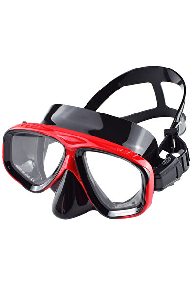 Choice قناع غطس أسود وأحمر ونظارات سباحة وغوص وتنورة سيليكون وعدسة زجاجية مقو...