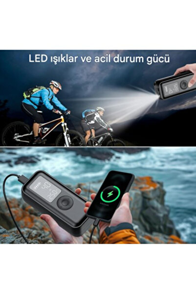 Protonust Yeni Kablosuz Şarjlı Taşınabilir Çantalı, Powerbanklı Çakmak Şarjlı Göstergeli Hava Kompresörü