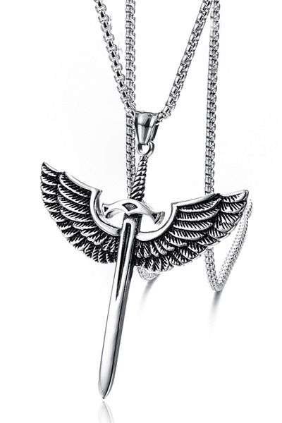 Chavin Long Chain Oversized Steel Necklace - Angel Wing Eb90