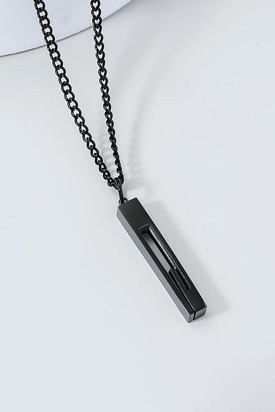 Chavin Black Greek Pattern Bar Steel Men's Necklace Eu41Sy