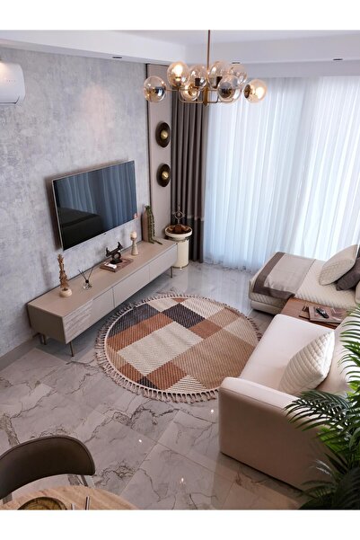 Venice Halı Bukle 1406 Sarı Örgü Dokulu Modern Yuvarlak Halı