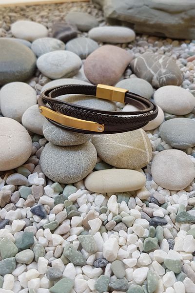 Chavin Brown Leather Spiral Gray Steel Men's Bracelet Ec69Sr