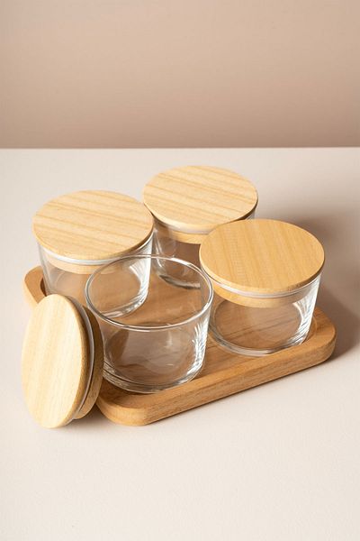 Fhilli 9 Piece Breakfast Set with Wooden Tray and Vacuum Lid
