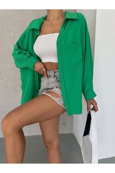 İntive Lingerie Tree Shell Oversized Back Pleated Shirt