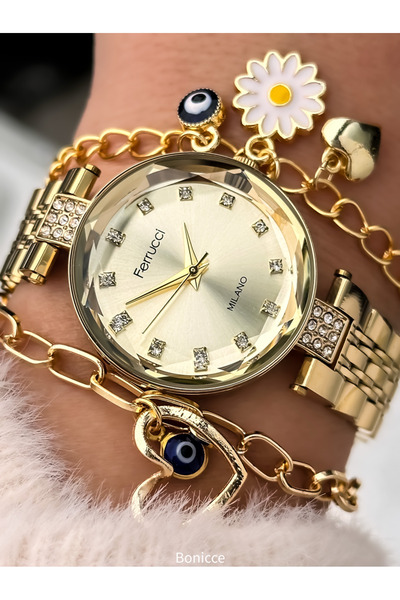 Ferrucci Brand Yellow Dial, Chain Steel Cord Yellow Color Women Wristwatch Br...