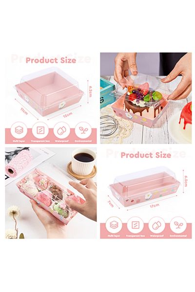 Choice 7x17x6.2cm Pink 50 Pack Paper Charcuterie Boxes with Clear Lids, Disposable Sandwich Boxes Square To