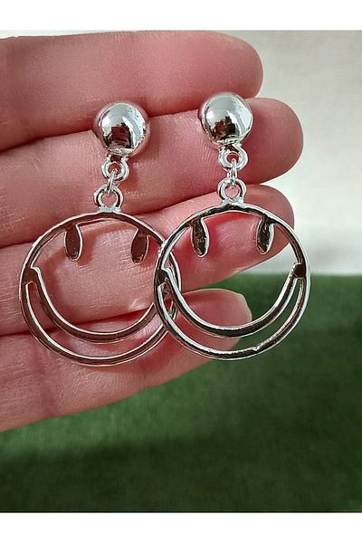 mos&more Silver Smiley Face Design Women Earrings