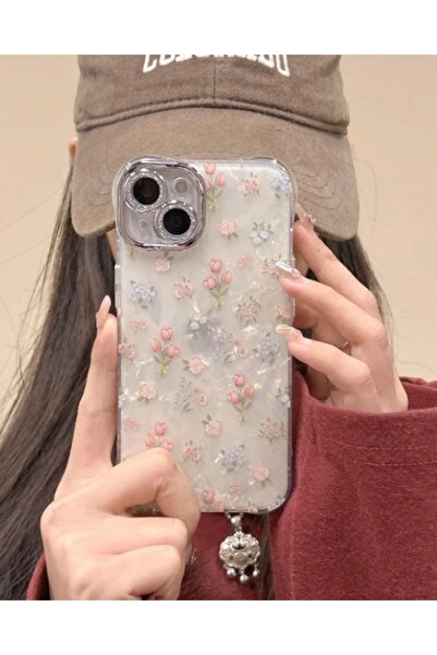 KILIF HOUSE Iphone 16 Pro Max Compatible Elegant Flower Case with Stone Lens Protector