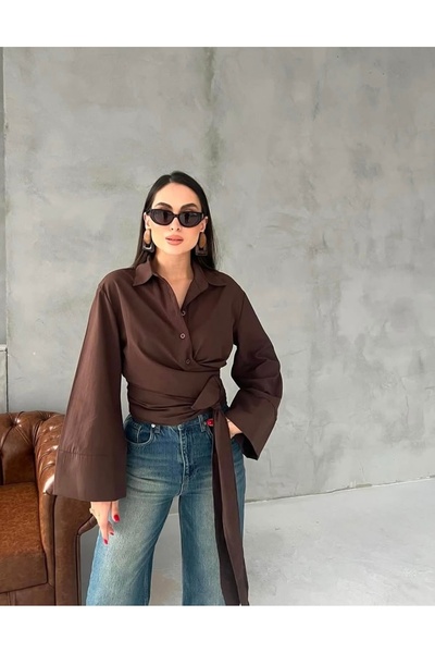 AÈC PRIVÈ Women's New Season Lady Long Sleeve Tie-Up Sweatshirt Crop Shirt 777