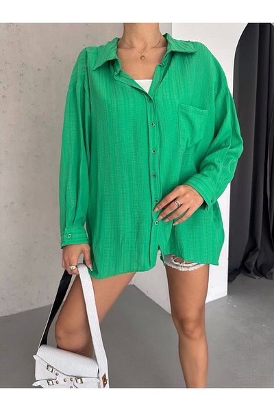 İntive Lingerie Tree Shell Oversized Back Pleated Shirt