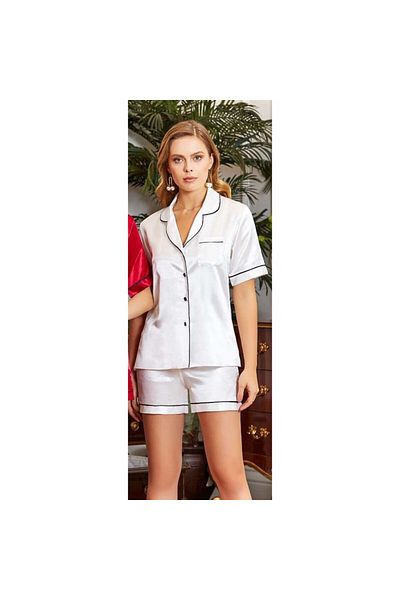 Jeremi 6527 Dowry Silk Satin Double Shorts Set - Cream