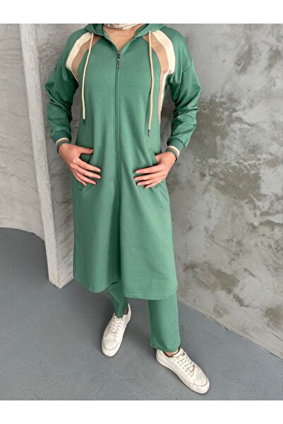 moda4b بدلة حجاب نسائية 2 قطعة قماش خيطين n-05413 _ نعناعي