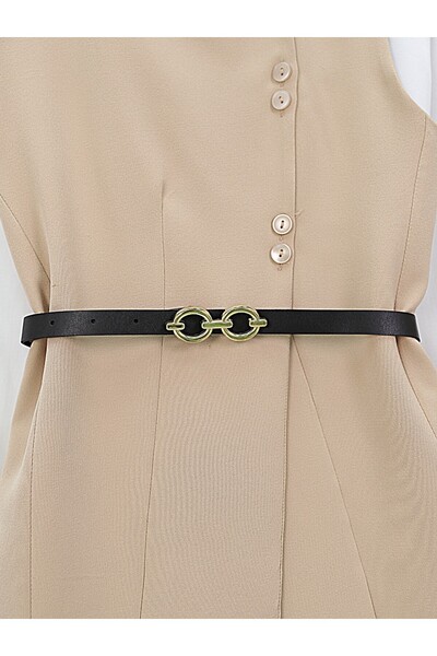 Modamorfo Σετ μακρύ γιλέκο και παντελόνι σε μπεζ χρώμα - με ζώνη και κουμπιά