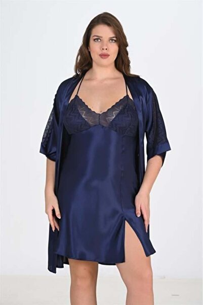 AHU 2-piece navy blue dressing gown set bigsize 6215