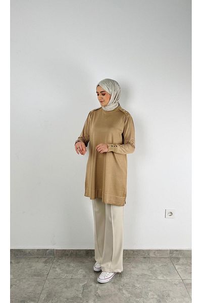 SOFT GOLD BUTTON DETAILED MERCERIZED TUNIC