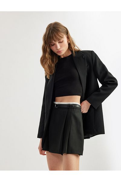 Koton Standard Waist Belted Pleated Mini Shorts Skirt