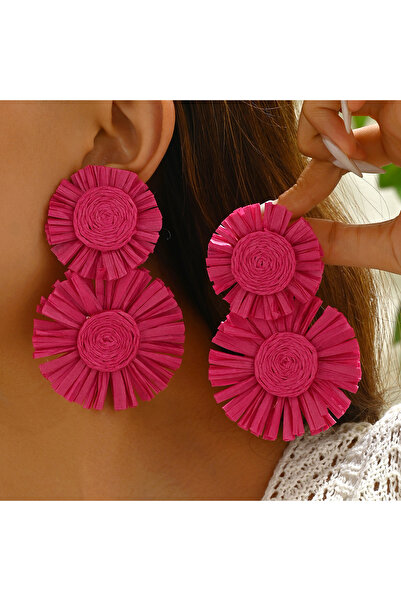 Choice RED A Pair of Bold Sunflower Bohemian Hand-Woven Raffia Earrings in A Variety of Colors Suitable for