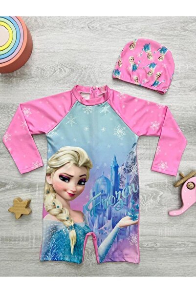 Aras Rüzgar LASİS Çizgi Flim Pembe Uzun Kollu Tulum Mayo