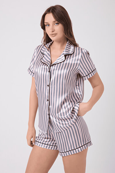 Loomiro Kısa Kollu Düğmeli Saten Şortlu Takım LMR2108