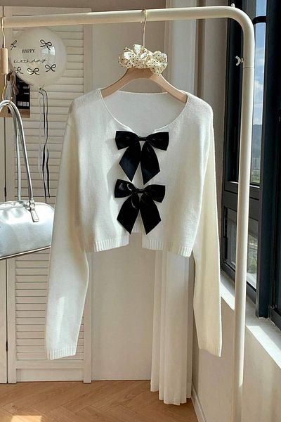Moibody Women's Crop Cardigan with Bow Detail Casual and Special Combination