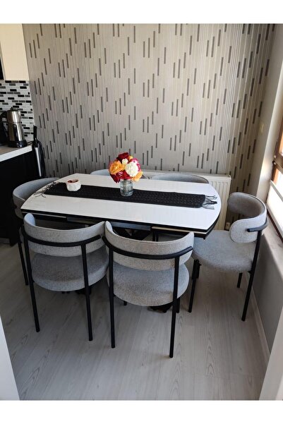 ELEN HOME Yemek Masası Mutfak Masası 6 Kişilik ( AÇILIR MASA )Masa Sandalye M...