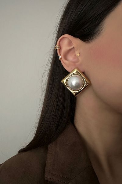 Okko Store Steel Square Pearl Earrings