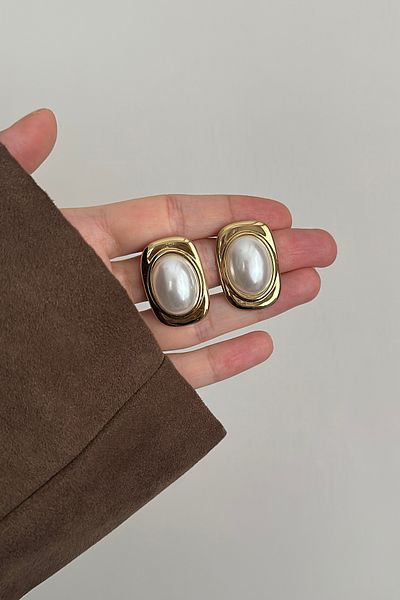Okko Store Steel Oval Pearl Earring