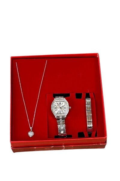 ESNASTORE Gri Metal Kordon Kadın Saat Seti